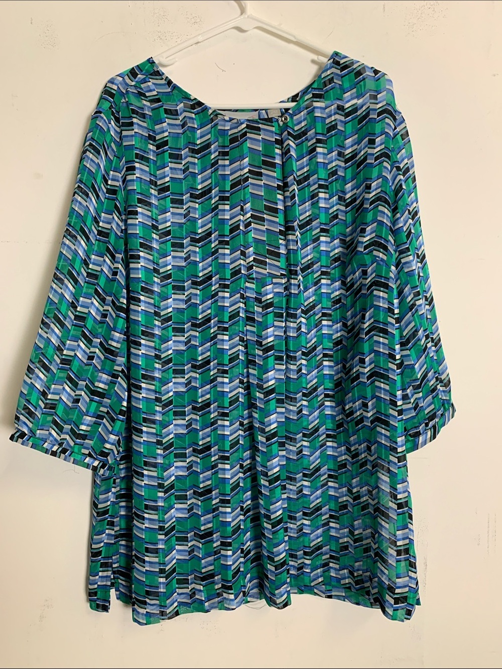 Avenue Studio Geometric Print Tunic Top - Blue & Green